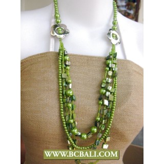 Green colors Shells, Pearls and Beaded fashion Necklaces